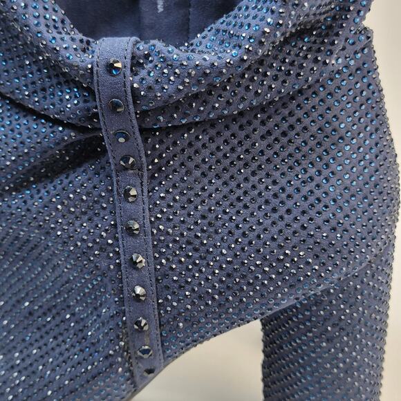 Gianni Bini Peep Toe Boots 11M Blue Suede Zip Rhinestone 3" Heel Party Holiday - Picture 6 of 16